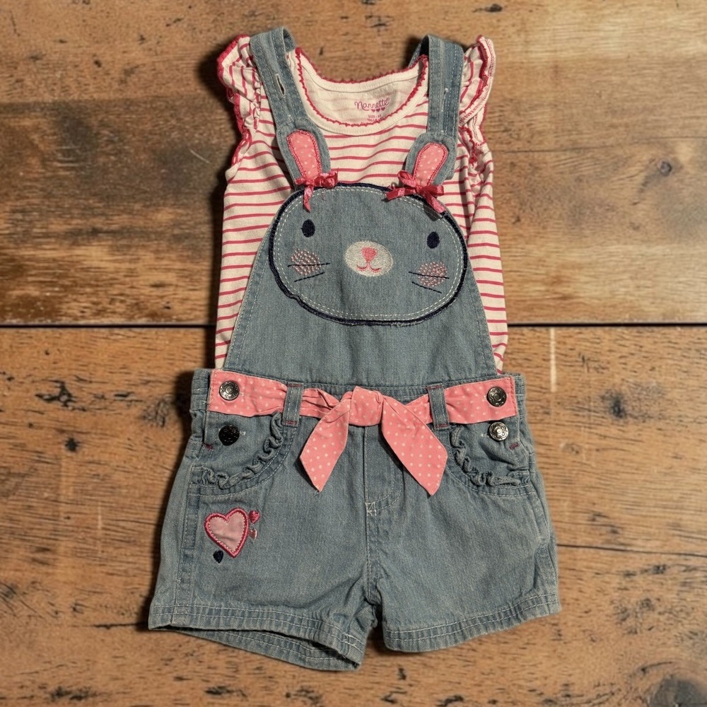 Girls Bunny Denim‎ Overall and Shirt Set Sz 3T